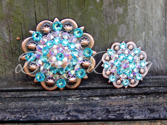 Copper Round Berry Concho - Lt. Turquoise & Crystal AB