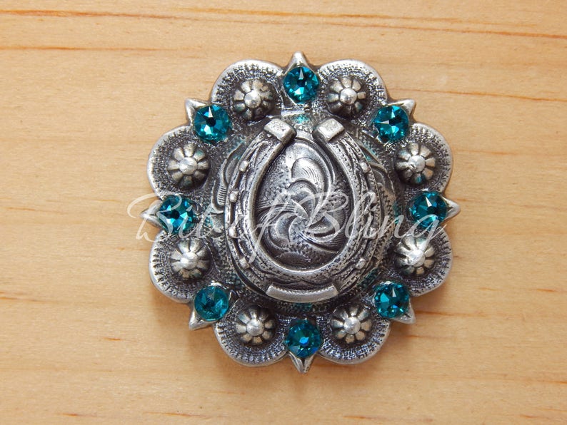 Horseshoe Saddle Concho Set With Rhinestones Blue Zircon Teal Etsy