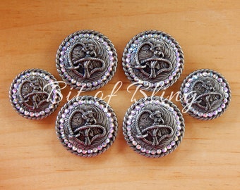 Antique Silver Round Rope Edge Cowgirl Crystal AB Saddle Concho Set Western Horse Tack