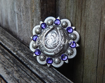 Purple Velvet Antique Silver Horseshoe Berry Concho - Western Horse Tack