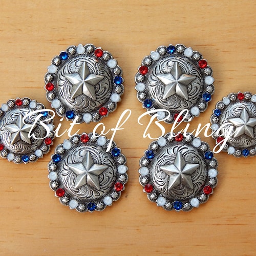 Patriotic Saddle Concho Set Horse Tack Red White Blue Rodeo Etsy