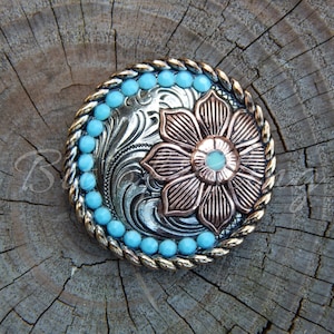 Floral Round Rope Edge Turquoise Concho Horse Tack Bling Concho Crystal Concho Rhinestone Concho Trail Riding Gymkhana Rodeo Reining