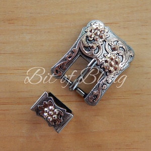 Silver and Rose Gold Western Buckle with Keeper - Rose Gold - Western Horse Tack