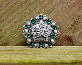 Antique Silver Floral Pentagon Berry Concho - Emerald