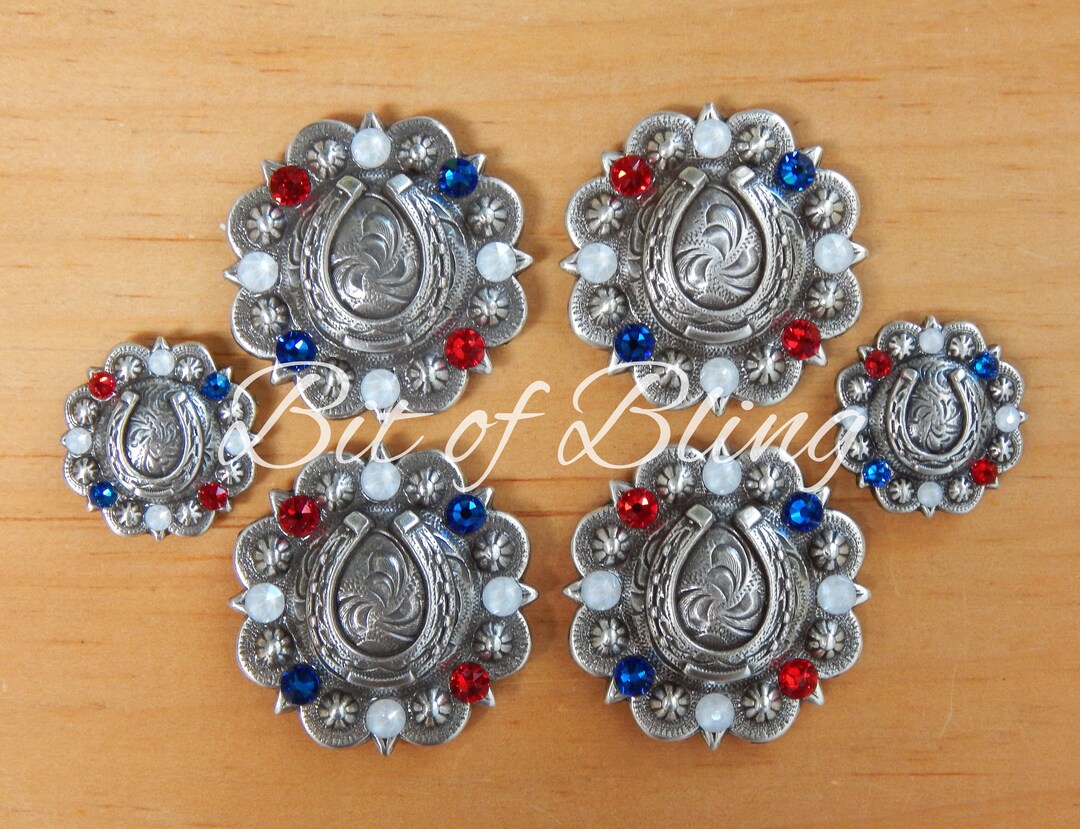 Patriotic Horseshoe Saddle Concho Set With Rhinestones in Etsy
