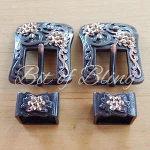 Copper Western Buckle with Keeper Rose Gold Western Horse Tack image 3