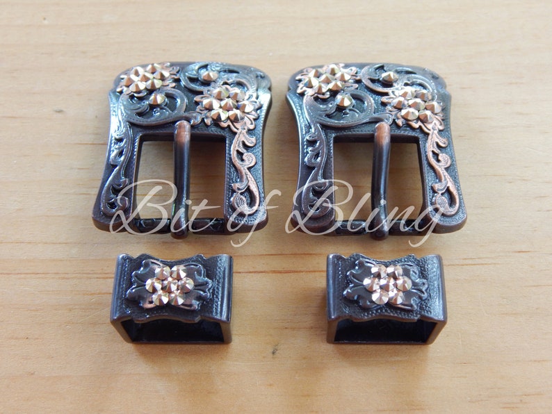 Copper Western Buckle with Keeper Rose Gold Western Horse Tack image 3