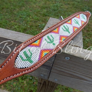 Triangle Cactus Beaded Leather Wither Strap Horse Tack Rodeo Barrel Racing Pole Bending Trail Riding Reining Cowboy Mounted Shooting