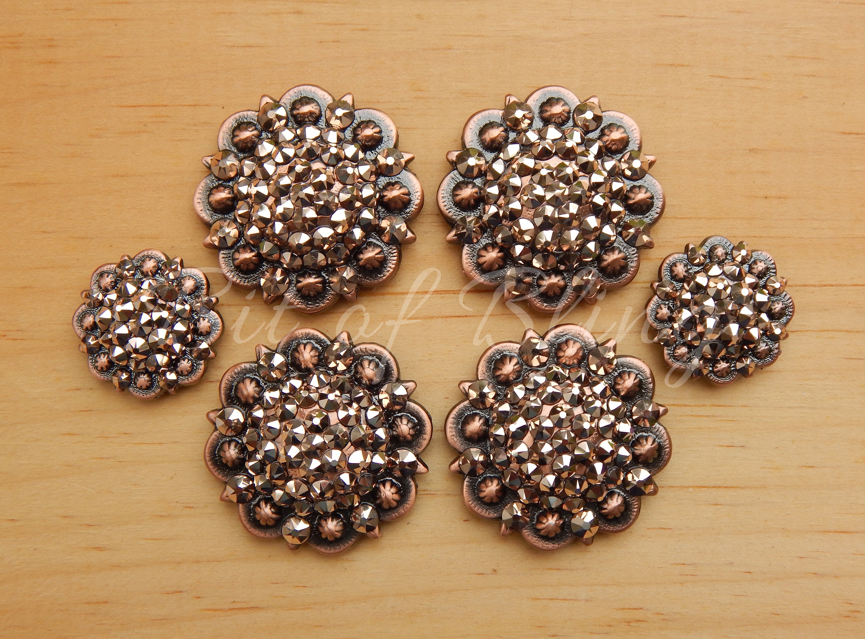 Rose Gold Saddle Concho Set - Copper Round Berry Concho Saddle Set - Rose Gold - Horse Tack