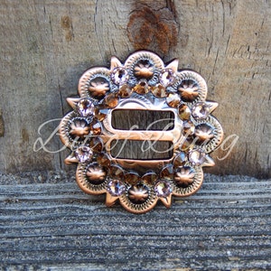 Copper Round Slotted Berry Concho - Smoke Topaz & Vintage Rose - Western Horse Tack