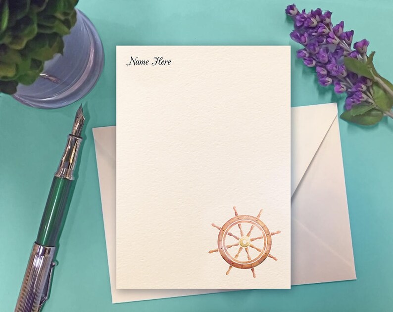 Nautical Ship Wheel Stationery Set / Sailing Boat Note Cards Flat