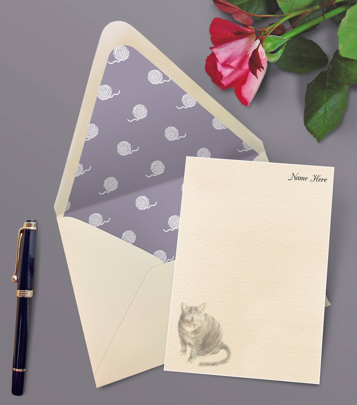 Custom Cat Stationery Set / Cute Animal Note Cards / Flat Etsy