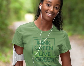 100% Cotton Gender Neutral T-shirt - Think Green Live Green - 4 Color - Sizes S to 4XL