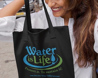 Organic Cotton - Water is Life! 14" Canvas Tote Bag - Black or Pink