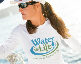 Water is Life! Unisex Long Sleeve Cotton T-shirt - in White, Royal Blue or Navy