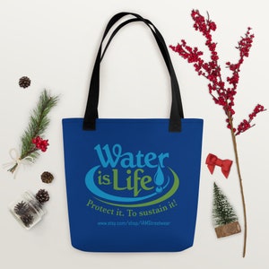 Königsblau - Water is Life - 15 &quot;&quot;Canvas Tragetasche - Schwarze Griffe.&quot;