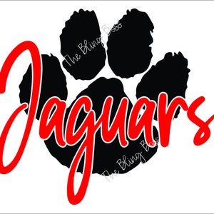 May include: Red "Jaguars" text with a black paw print graphic.