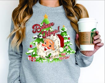 Retro Santa Claus PNG: Believe in Magic Vintage Christmas Shirt Design (Instant Download)