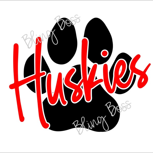 Huskies Mascot Paw SVG Digital Download Cut File + Red Black PNG + Blue Black PNG
