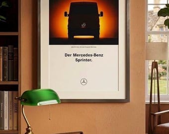 Mercedes-Benz Sprinter Vintage Ad Print (1995) – German Automotive Wall Art, Van Life & Garage Decor