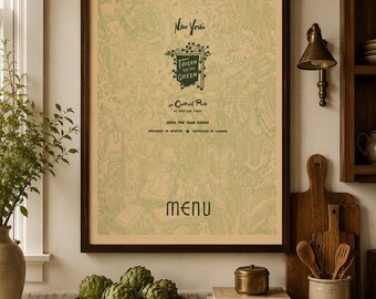 Tavern on the Green Menu Cover Print 1952| Vintage New York Restaurant Art | Central Park Kitchen Wall Decor