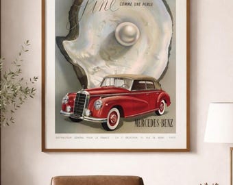 Mercedes-Benz Vintage Car Ad Print (1951) – Classic Automotive Wall Art, Garage & Office Decor