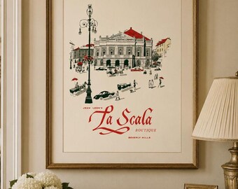 La Scala Beverly Hills Print 1960 | Vintage Restaurant Menu Art | Mid-Century California Wall Decor