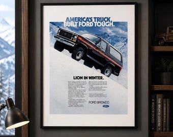 Ford Bronco "Lion in Winter" Print 1982 | Vintage Ford Truck Advertisement | Classic 4x4 Wall Art | Bronco Garage Decor | Off Road Poster