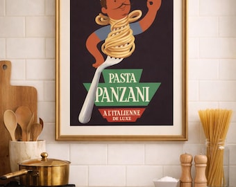 Panzani Pasta Vintage Ad Print (1954) – French Italian Kitchen Wall Art, Mid-Century Food Decor