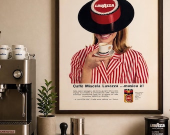Lavazza Coffee Print Vintage Ad (1960's) – Mid Century Italian Espresso Kitchen Wall Art, Coffee Decor, Bar Cart Decor
