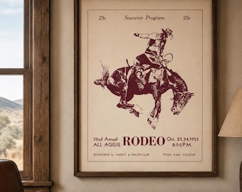 Texas A&M Rodeo Print 1953 | Vintage Mid Century Rodeo Program Cover | Western Wall Art