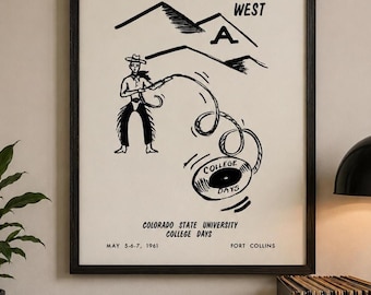 Colorado State University Cowboy Print 1961 | Records of the West Poster | Vintage Fort Collins Wall Art