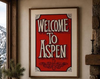 Welcome to Aspen Print 1975 | Vintage Aspen Colorado Ski Poster | Mountain Lodge Wall Arter