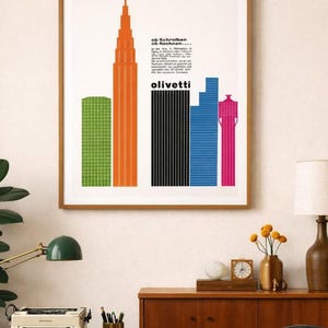 Olivetti Typewriter Vintage Ad Print (1963) – Swiss Graphic Design Wall Art, Office Decor