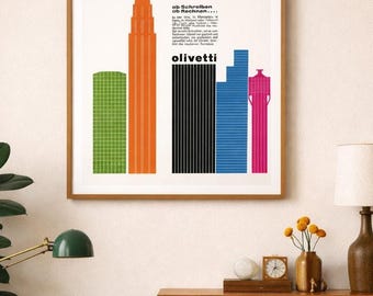 Olivetti Typewriter Vintage Ad Print (1963) – Swiss Graphic Design Wall Art, Office Decor