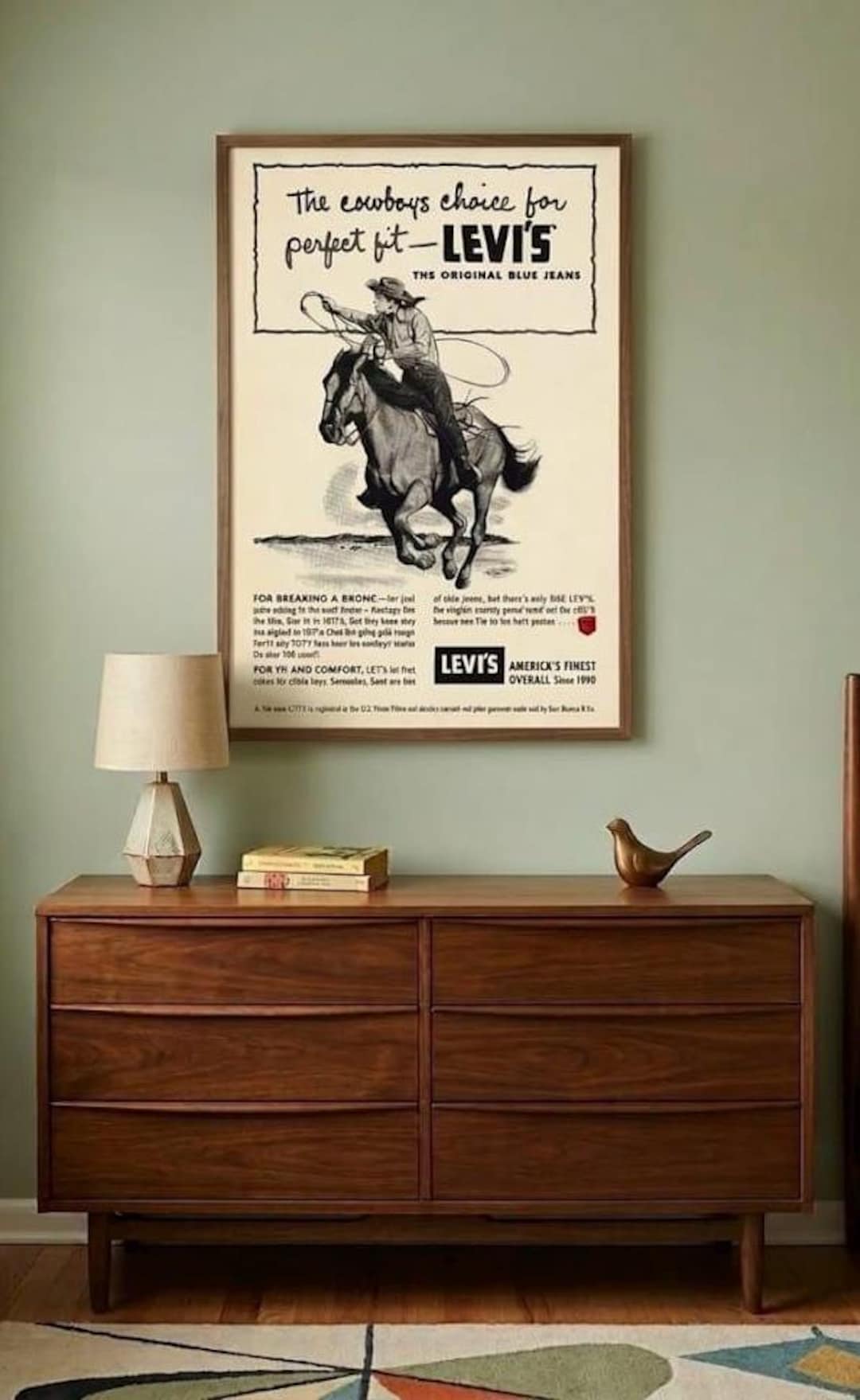 LEVI'S ヴィンテージ広告プレート Levi's Cowboy Vintage Ad Print (1952) – Western Denim Wall Art
