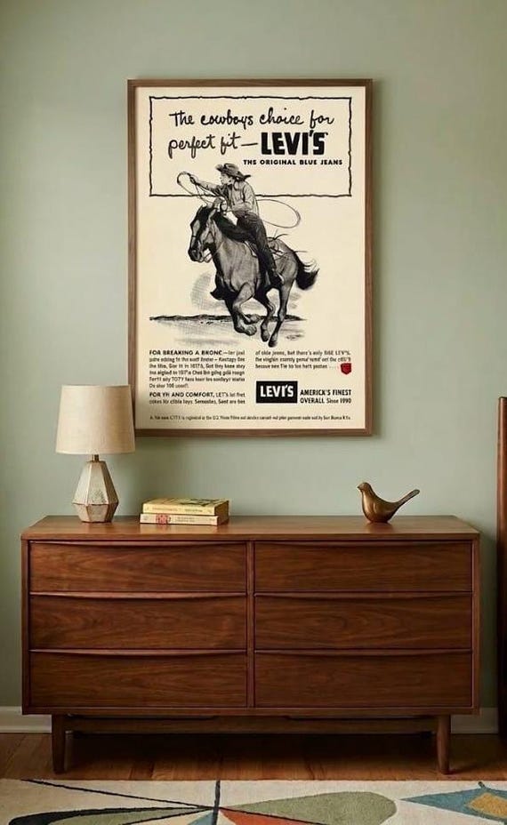 LEVI'S ヴィンテージ広告プレート Levi's Cowboy Vintage Ad Print (1952) – Western Denim Wall Art