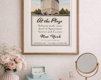 Plaza Hotel New York Vintage Ad Print (1937) – Luxury Travel Wall Art, Vanity & Office Decor