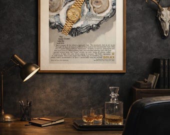 Rolex Vintage Ad Print (1971) – luxe horlogemuurkunst, kantoordecoratie voor horlogeliefhebbers