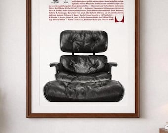 Eames Lounge Chair vintage advertentieprint (1959) – moderne muurkunst uit het midden van de eeuw, woonkamer en kantoordecoratie