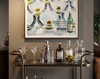 Reproducción impresa de un anuncio de Martini Vermouth de 1969 – Arte mural vintage de cócteles italianos de mediados de siglo
