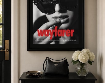 Ray-Ban Wayfarer Vintage advertentieafdruk (1997)– Vintage jaren 90 modemuurkunst, portiekkunst, ijdelheiddecor