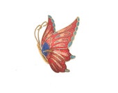 Cloisonné Vintage Red Blue Gold Tone Enamel Butterfly Brooch Costume Jewelry Resale Sale Spring Summer Bird Bee Dragonfly Ladybug Scarab