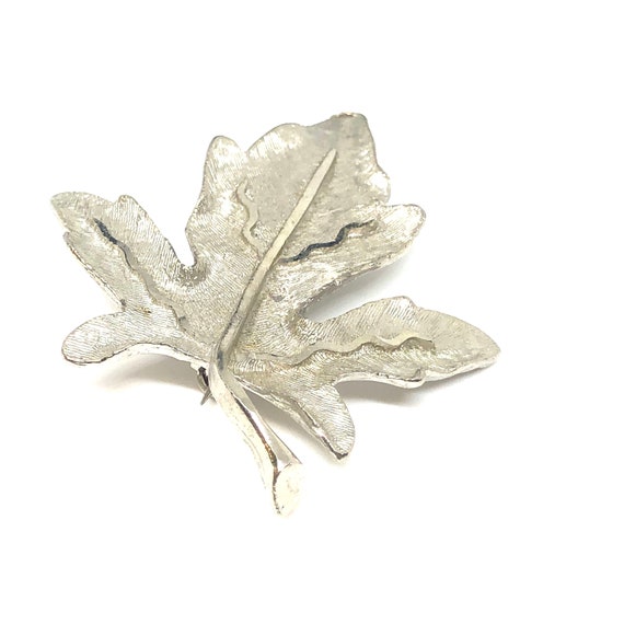 BSK Vintage Brushed Silver Tone Maple Leaf Brooch… - image 3