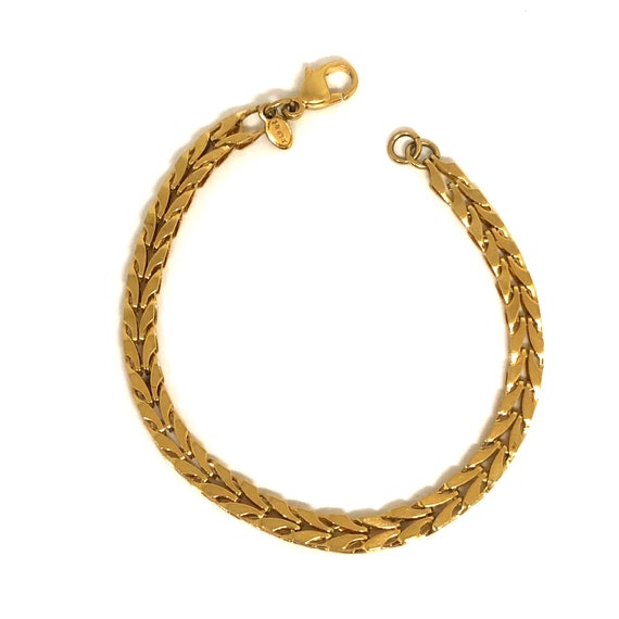 MONET Vintage Gold Tone Flat Chain Bracelet Desig… - image 2