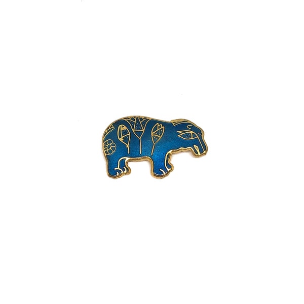 METROPOLITAN MUSEUM of ART Dated 1985 Vintage Gold Tone and Blue Enamel Ethnic Tribal Style Bear Animal Brooch Designer Signed Costume Jewel