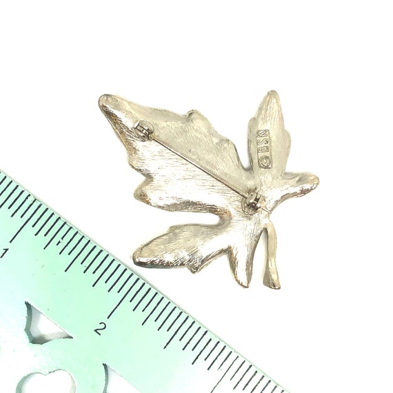 BSK Vintage Brushed Silver Tone Maple Leaf Brooch… - image 4