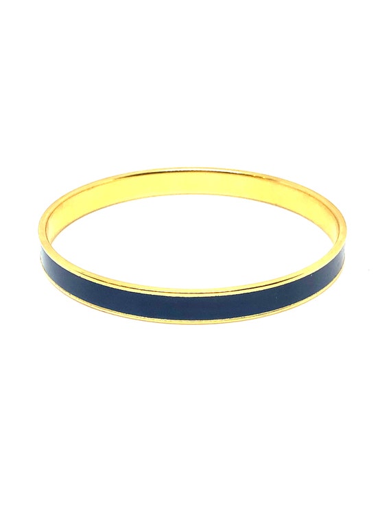 MONET Vintage Gold Tone Navy Blue Enamel Bangle B… - image 2