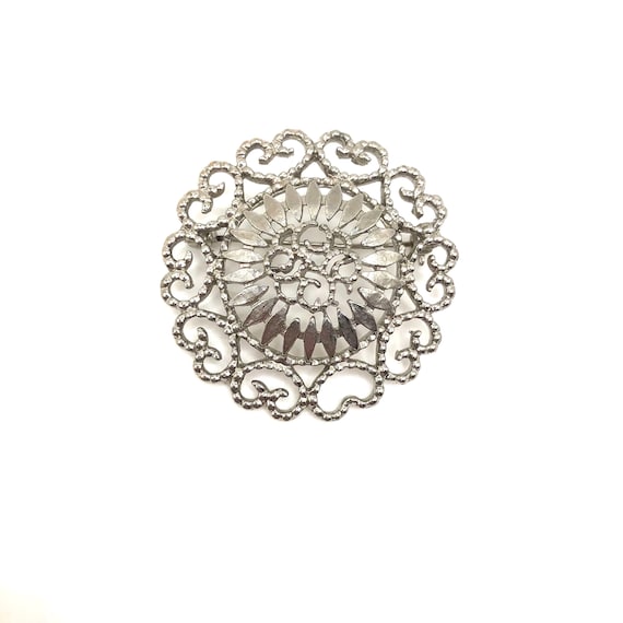 Vintage Unsigned Silver Tone Scrollwork Medallion… - image 1