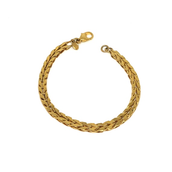 MONET Vintage Gold Tone Flat Chain Bracelet Desig… - image 1